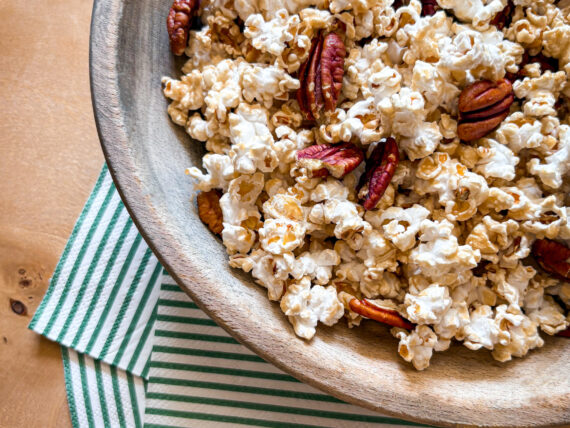 Pecan popcorn in a bowl