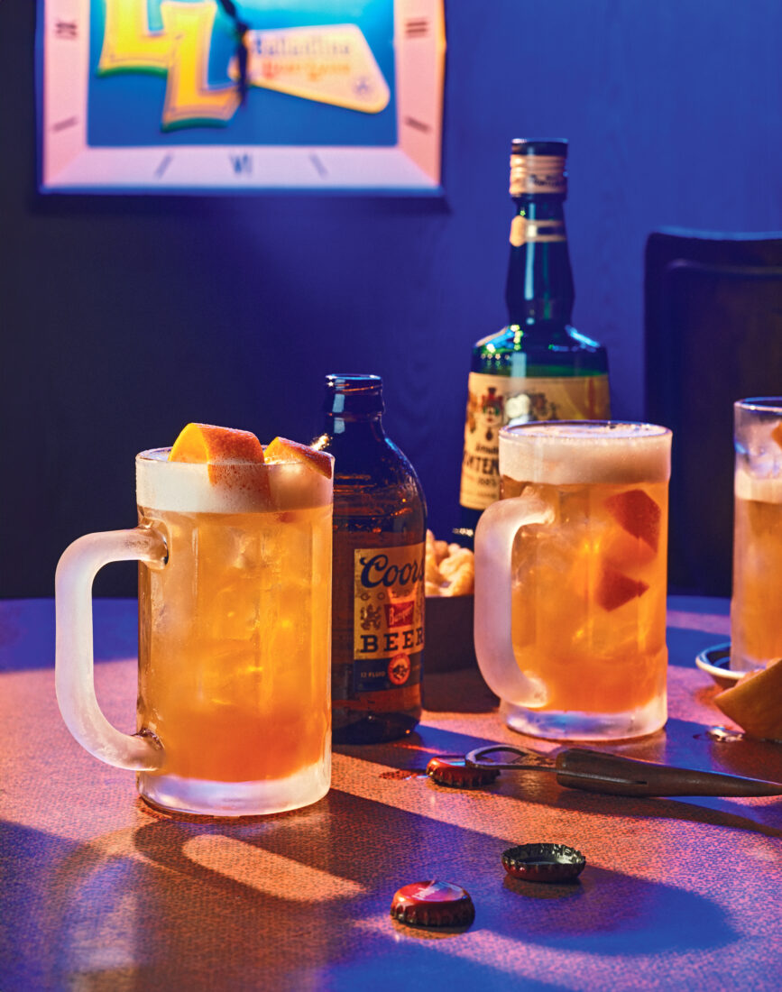 Glass mugs of frothy cocktails