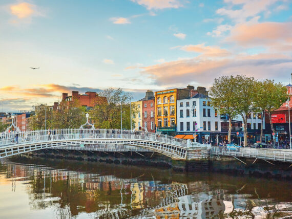 The Ha’penny Bridge, built in 1816 over the River Liffey in Dublin.