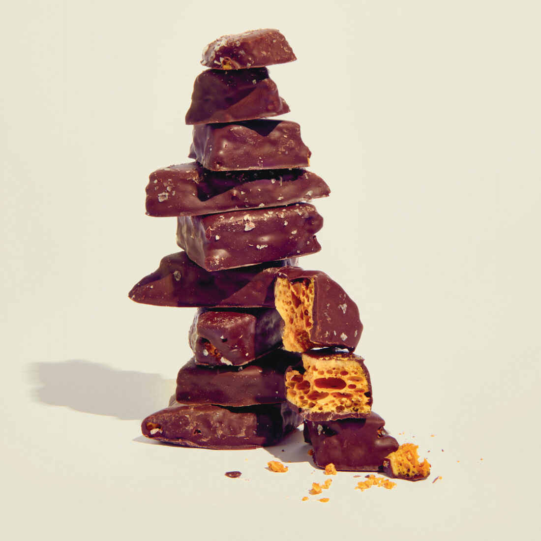 A stack of honeycomb toffee