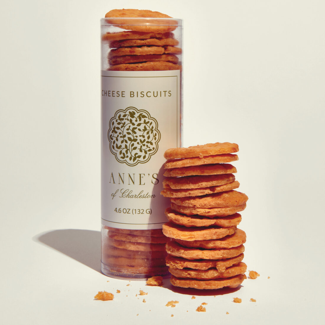 A stack of cheese biscuits