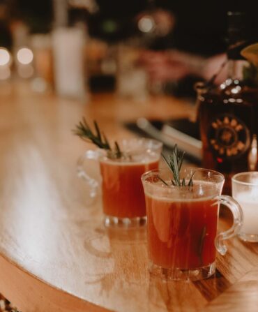Bourbon cocktails on a counter