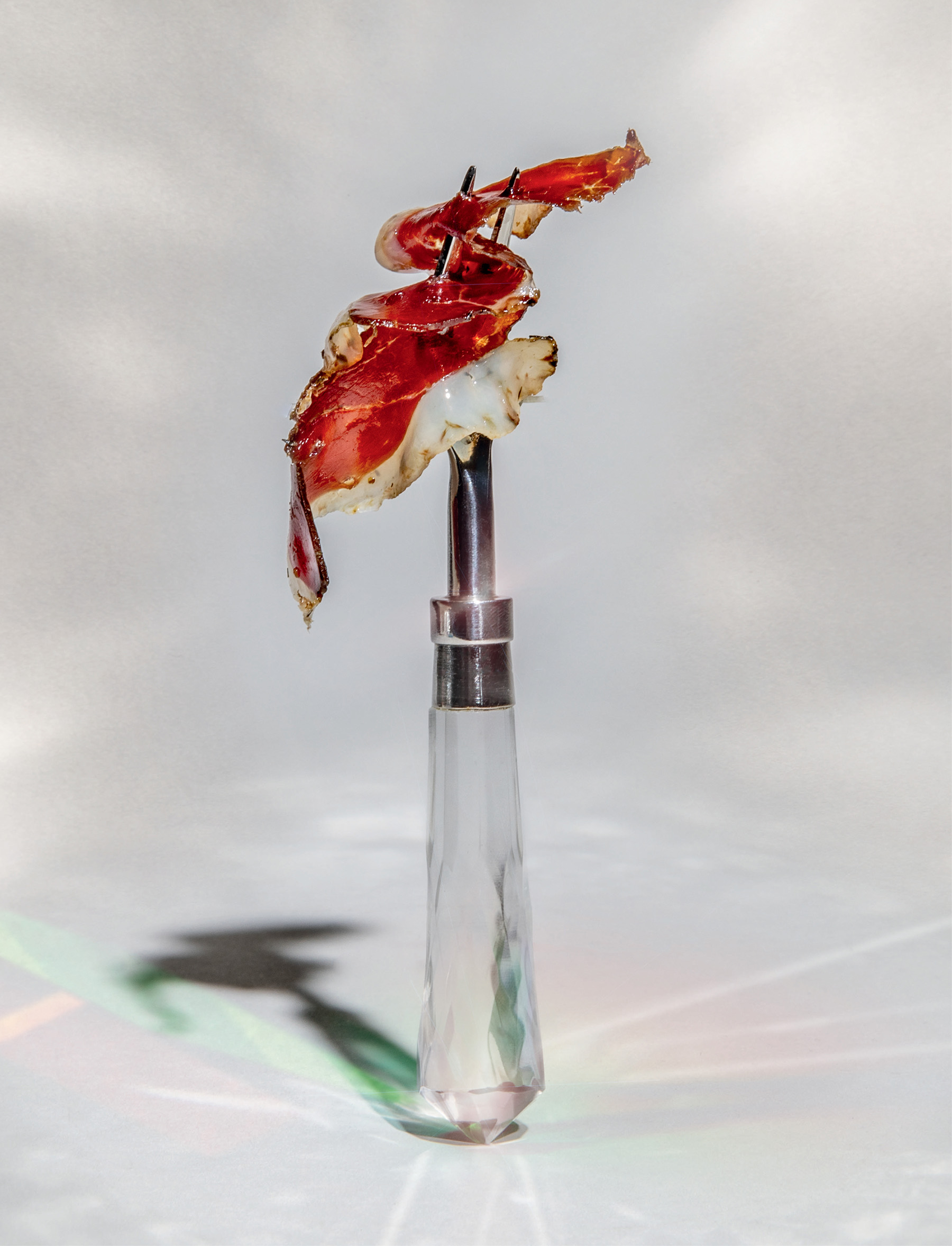 Duck prosciutto on a fancy fork