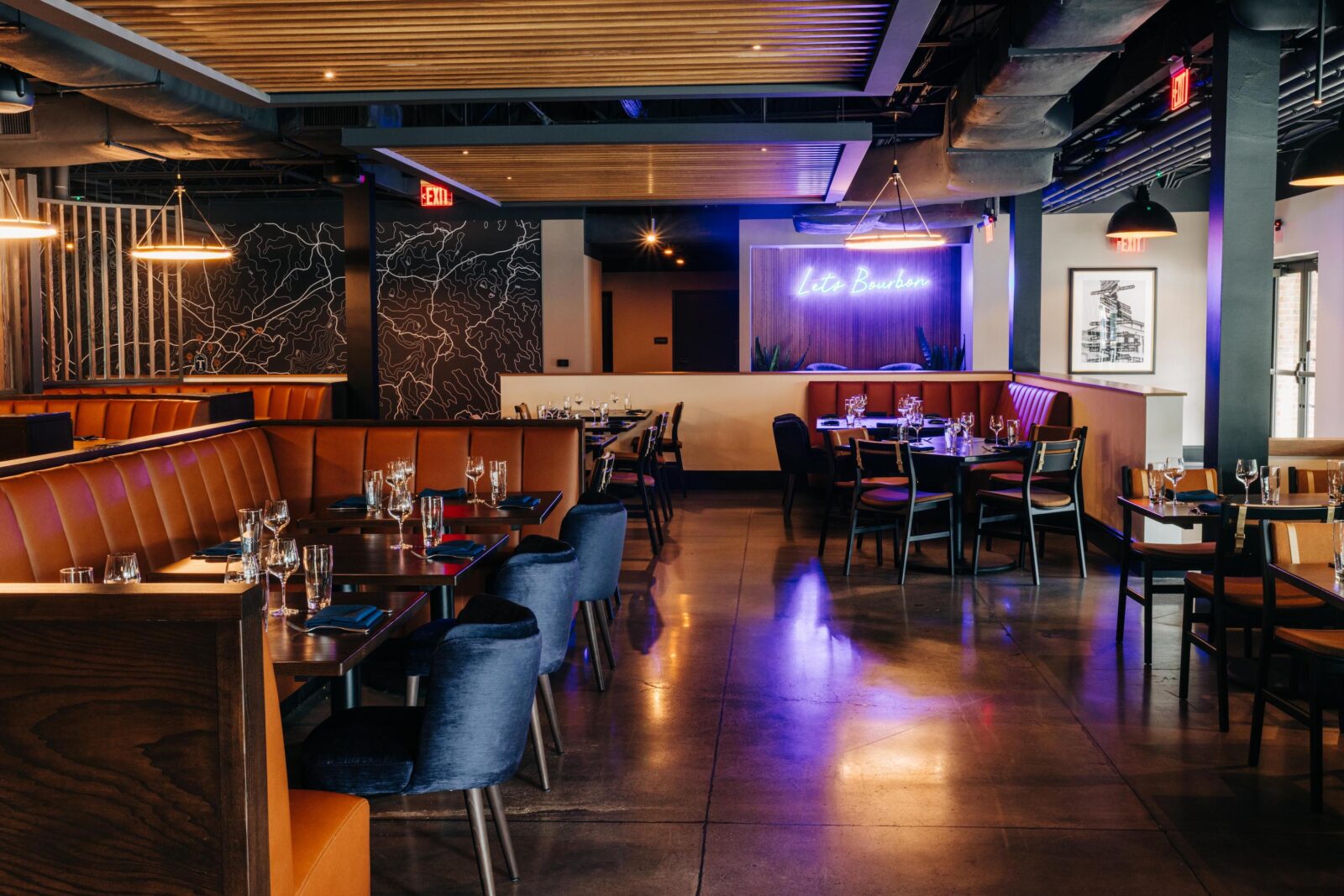 Inside a polished restaurant