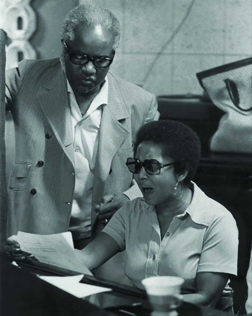 Pops and Mavis Staples in a recording studio